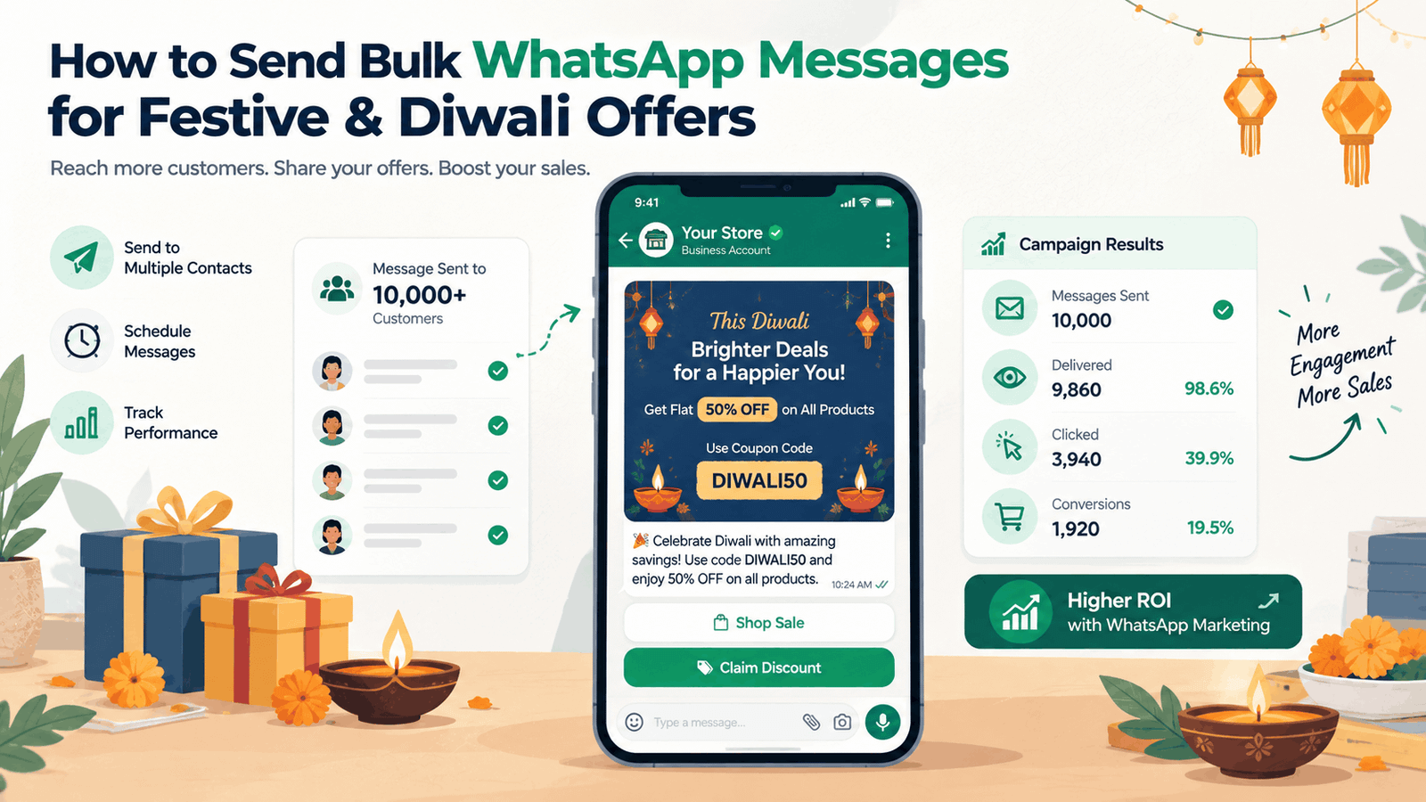 How to Send Bulk WhatsApp Messages for Diwali Offers Without Getting Your Number Banned (2026 Guide)